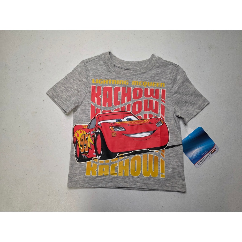 Disney Pixar Cars Lightning McQueen Kachow Gray Graphic T-Shirt Toddler 2T NEW